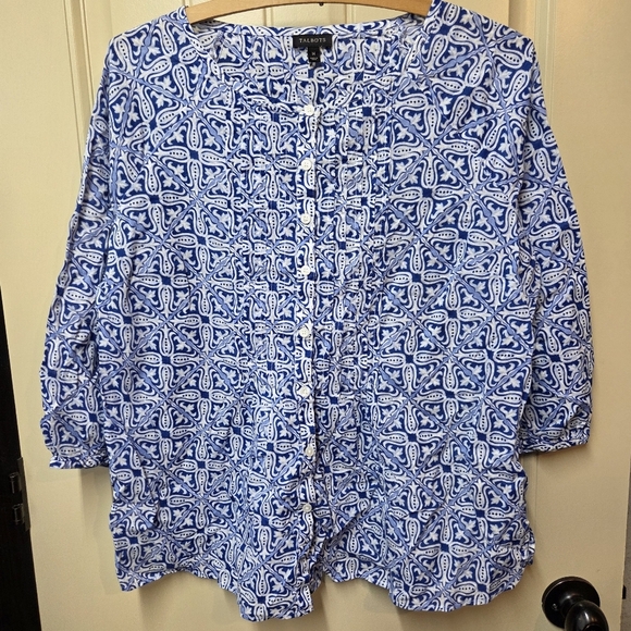 Talbots Tops - SOLD  Talbots Woman Medium Tunic Blouse Blue 3/4 Sleeve Button Front Boho Cotton